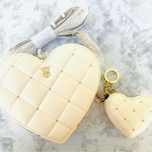 Victoria’s Secret Cream Heart-Shaped Quilted Bag Set